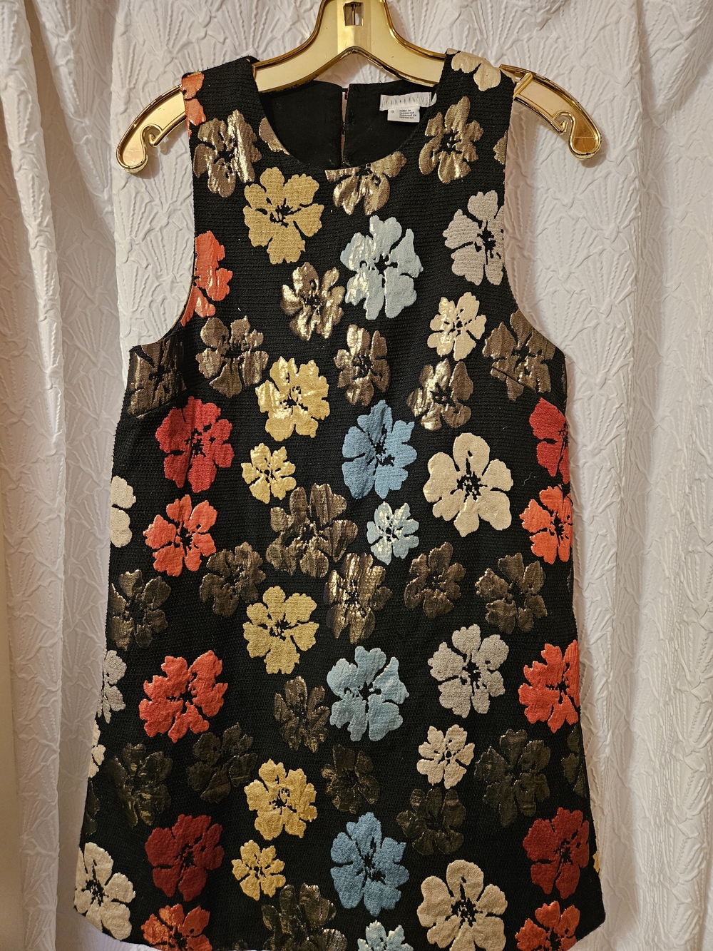 Floral Metallic Jacquard Shift Dress - Black with Multicolor Flowers - Picture 10 of 11